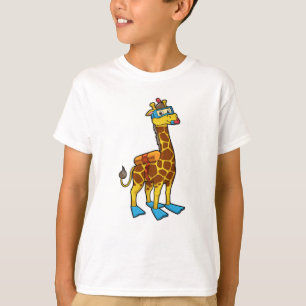 Camiseta Girafa como mergulhador com óculos e nadadores