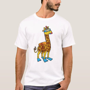 Camiseta Girafa como mergulhador com óculos e nadadores