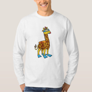 Camiseta Girafa como mergulhador com óculos e nadadores