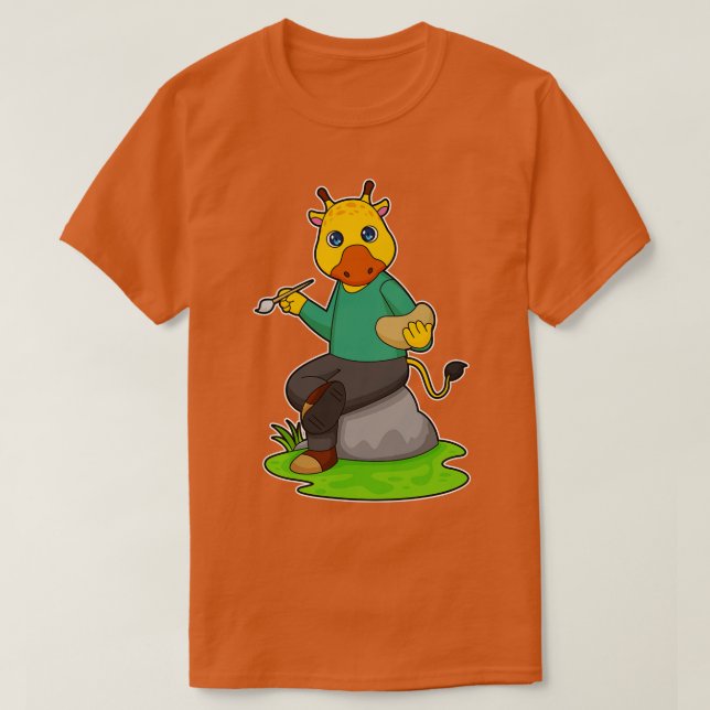 Camiseta Girafa Como Pintor Com Pincel De Tinta (Frente do Design)