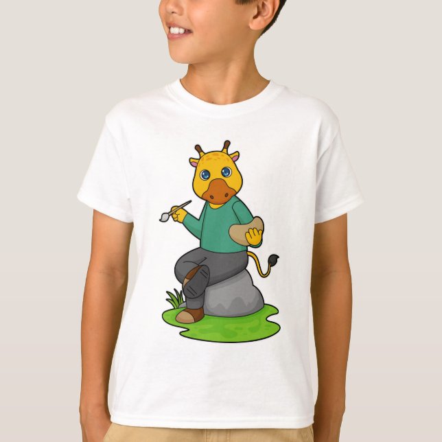 Camiseta Girafa como Pintor com Pintor (Frente)