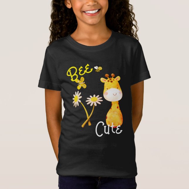 Camiseta Girafa de abelha fofa Garotas pretas (Frente)