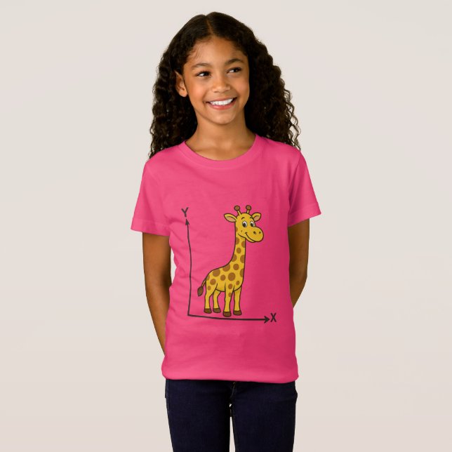 Camiseta Girafa de Cartoon Bonita no Eixo X-Y da Matemática (Frente Completa)