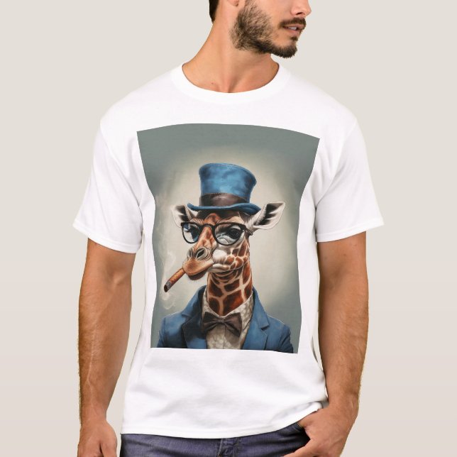 Camiseta Girafa de chapéu alto com charuto (Frente)