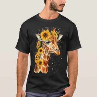 Camiseta Girafa de Girassol Safari Floral Fofo
