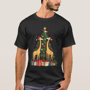 Camiseta Girafa de Natal bonita Girafa de árvore de Natal v