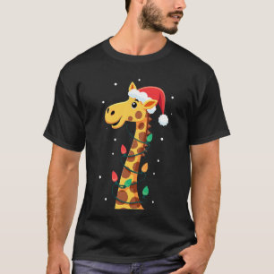 Camiseta Girafa de Natal Chapéu do Papai Noel Luzes Girafa 