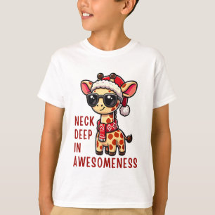 Camiseta Girafa de Natal com óculos de sol, Papais noeis fe