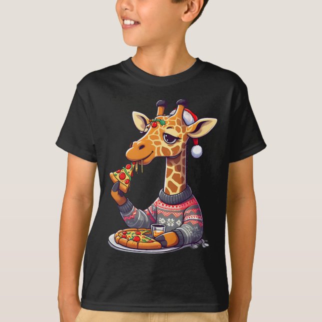 Camiseta Girafa de Pizza de Natal  (Frente)