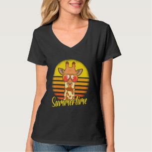 Camiseta Girafa de Verão Estilo Retrô Pôr do Sol Praia Féri