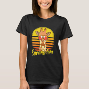 Camiseta Girafa de Verão Retro Pôr do Sol Praia Férias Gir