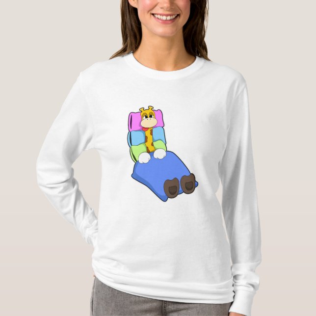 Camiseta Girafa dormindo com cobertor e Travesseiro (Frente)