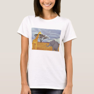 Camiseta girafa e elefante no safari