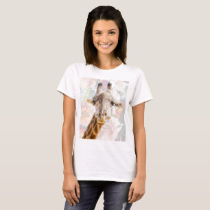 Camiseta Girafa e Flores Animal Engraçado Moderno