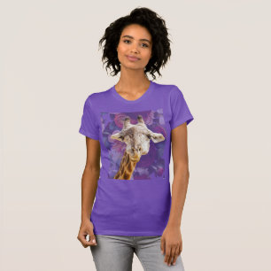 Camiseta Girafa e Flores Roxo Moderno Animal Divertido