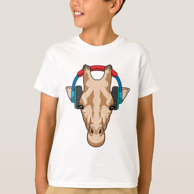 Camiseta Girafa em Música com Fone de Ouvido (Frente)