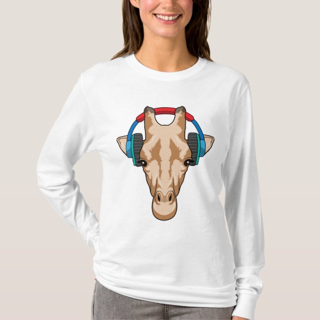 Camiseta Girafa em Música com Fone de Ouvido (Frente)
