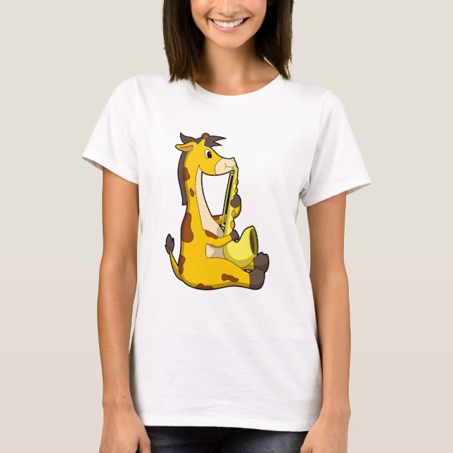 Camiseta Girafa em Música com Saxofone.PNG (Frente)