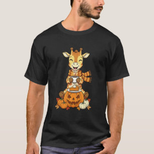 Camiseta Girafa Engraçada Café Outono Dia de Ação de Graças