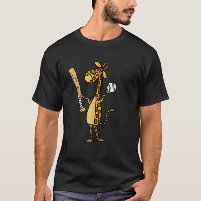 Camiseta Girafa Engraçada Jogando Baseball (Frente)