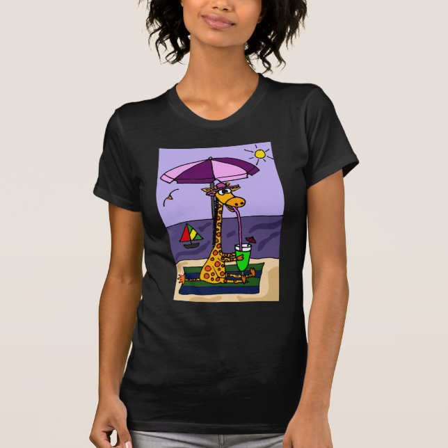Camiseta Girafa engraçado na praia (Frente)