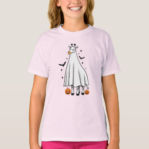 Camiseta Girafa Fantasma de Desenho Animado Abóboras de Hal