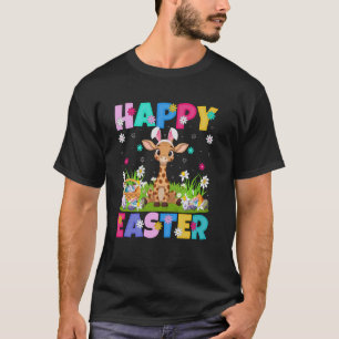 Camiseta Girafa Feliz Caça ao Ovo de Páscoa Orelha de Coelh