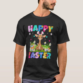 Camiseta Girafa Feliz Caça ao Ovo de Páscoa Orelha de Coelh