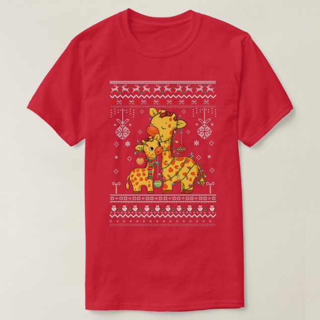 Camiseta Girafa fofa ama Xmas Luz feia padrão de Xmas (Frente do Design)