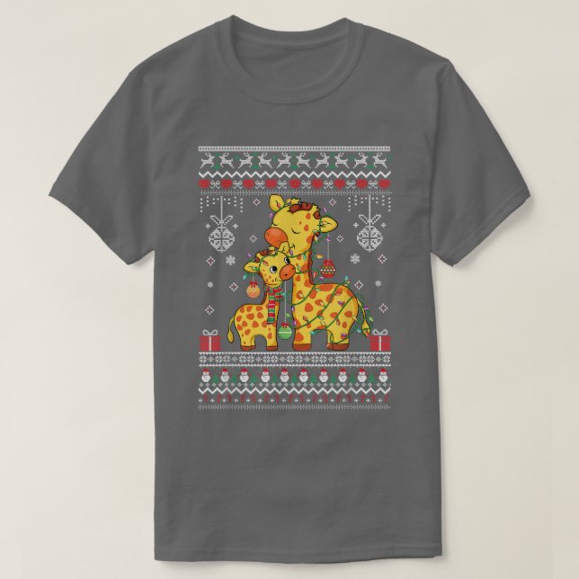 Camiseta Girafa fofa ama Xmas Luz feia padrão de Xmas (Frente do Design)