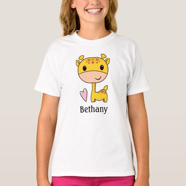 Camiseta Girafa Fofa Com Coração Personalizado  (Frente)