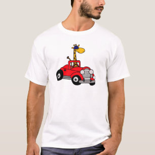 Camiseta Girafa Funky que conduz o Convertible vermelho