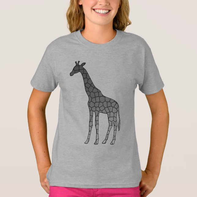 Camiseta Girafa Geométrica Moderna, Cinzas de Prata / Cinza (Frente)