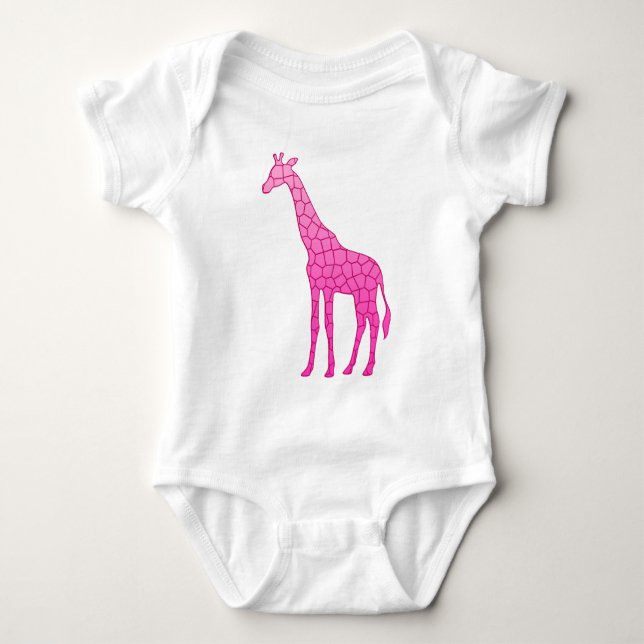 Camiseta Girafa Geométrica Moderna, Fuchsia e Rosas claro (Frente)