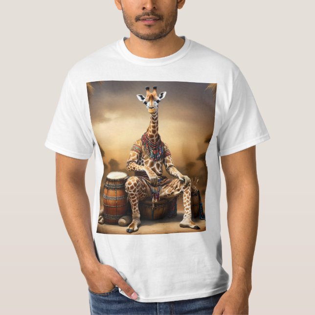Camiseta Girafa Grooves: Uma Serenata de Bongo na Savana, (Frente)