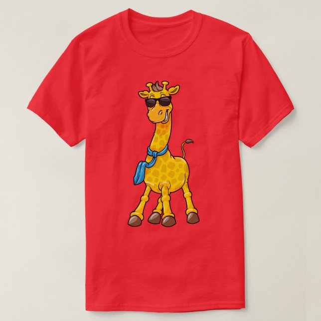 Camiseta girafa legal com óculos de sol e cachecol (Frente do Design)