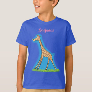 Camiseta Girafa linda e feliz com cartoon de borboleta