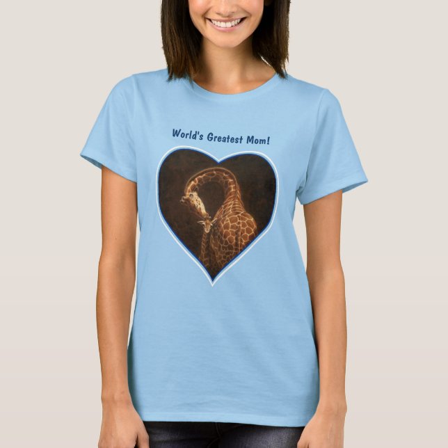 Camiseta Girafa Mãe e Bebê Corações Azuis (Frente)