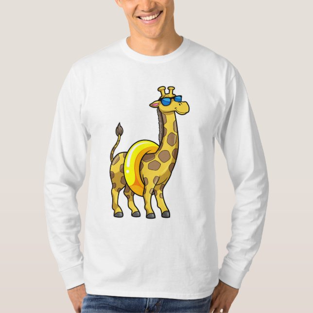 Camiseta Girafa na praia com Natação e óculos de sol (Frente)