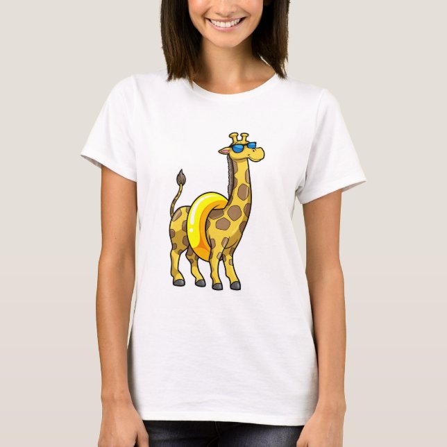 Camiseta Girafa na praia com Natação e óculos de sol (Frente)
