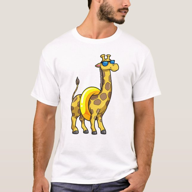 Camiseta Girafa na praia com Natação e óculos de sol (Frente)