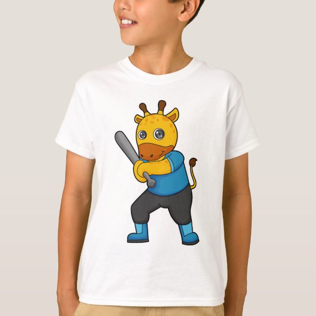 Camiseta Girafa no Baseball com Baco de Beisebol (Frente)