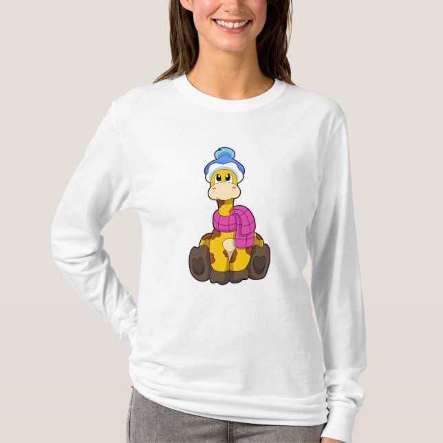Camiseta Girafa no inverno com Scarf & Hat (Frente)