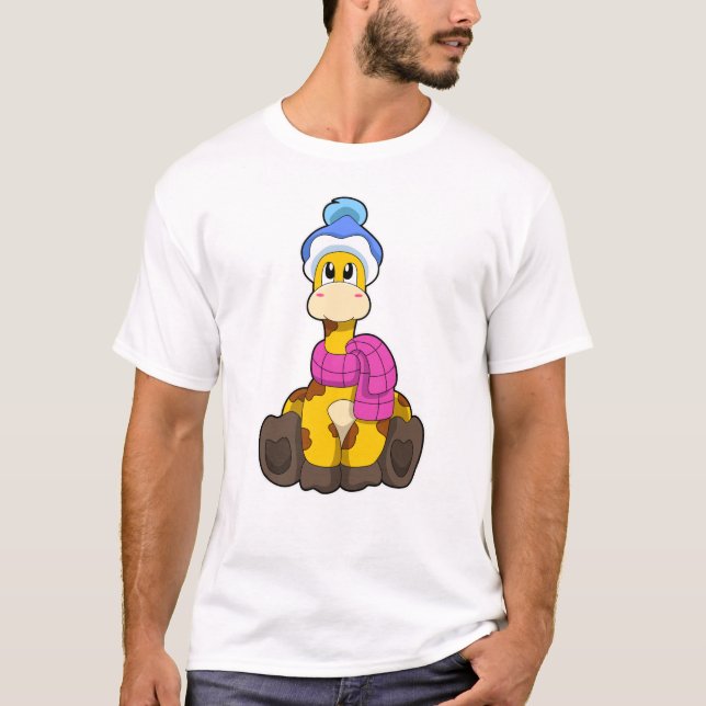 Camiseta Girafa no inverno com Scarf & Hat (Frente)