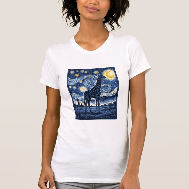 Camiseta Girafa Noite Estrelada Vintage (Frente)