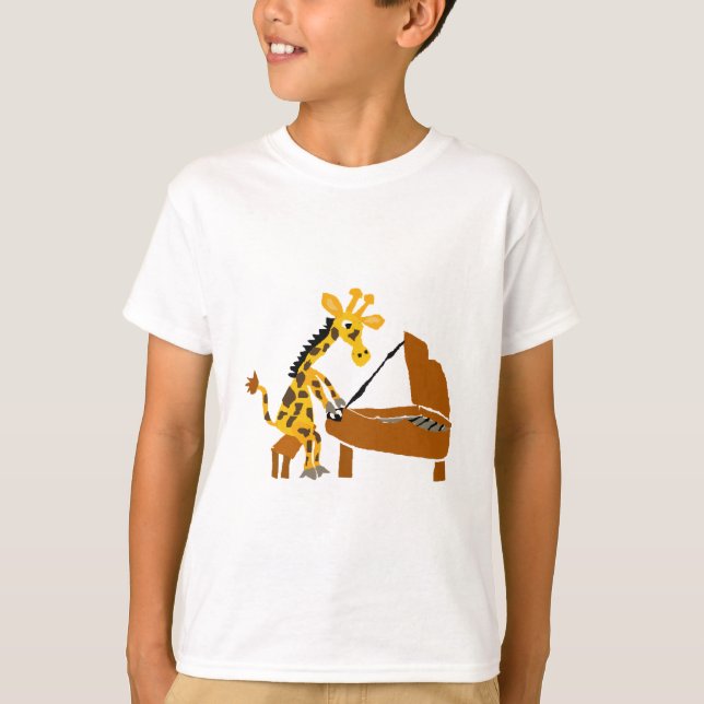 Camiseta Girafa parvo que joga o piano (Frente)
