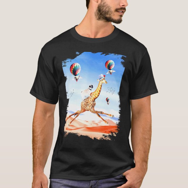 Camiseta Girafa Pug Fofa Pug Montando Girafa Voadora (Frente)