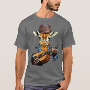 Camiseta Girafa Tocando Violão Acústico Girafa Guitarra