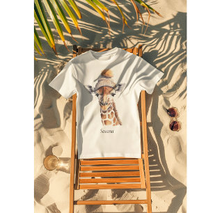 Camiseta Girafa vestindo chapéu de inverno personalizável