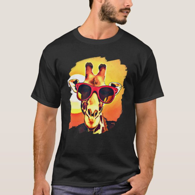 Camiseta Girafa Vestindo óculos de sol Girafas sunset Vinta (Frente)